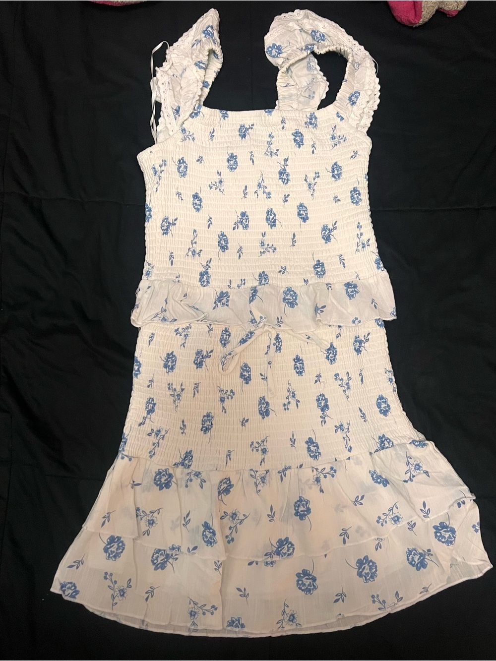 Light Floral Smocked Sundress in Cream and Blue